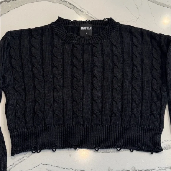 KatieJNYC Girls Washed Cable Sweater Black Size M - Picture 3 of 10